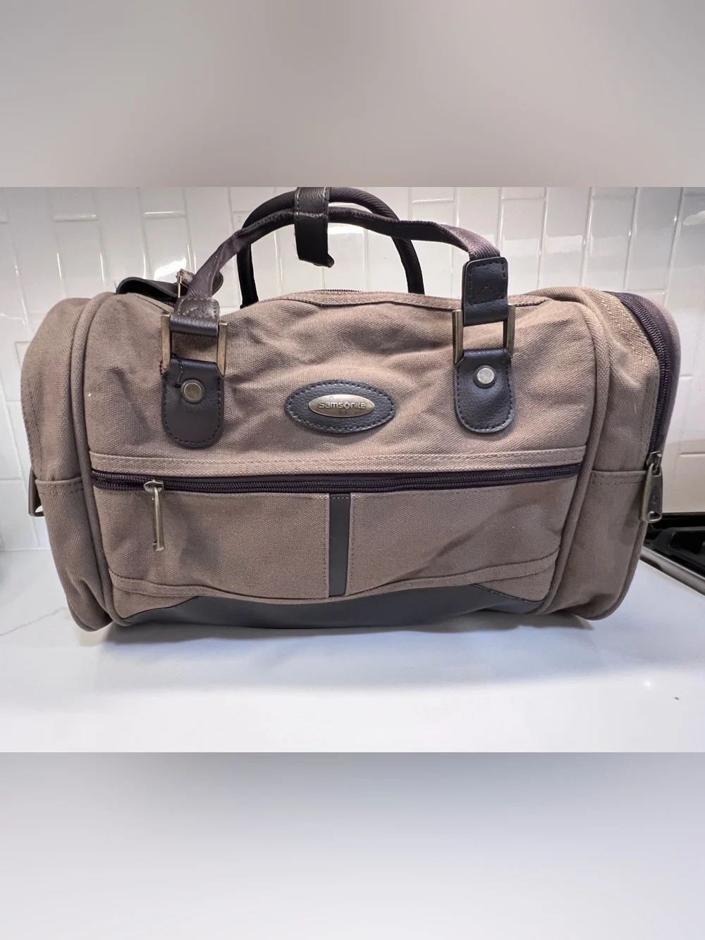 Samsonite Brown Canvas Duffel Bag Carry-On Travel Weekender